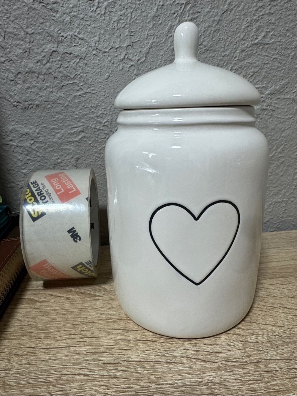 Rae Dunn White Ceramic Heart Canister with Lid - Decorative Kitchen Storage